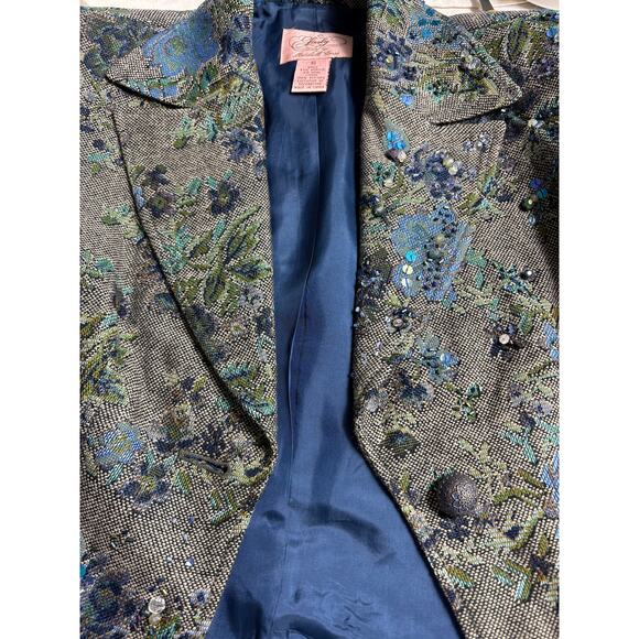 Lovely by Mitchell Gross Women's Blue Floral Tweed Embellished Blazer Size 6 NWT - Picture 8 of 10